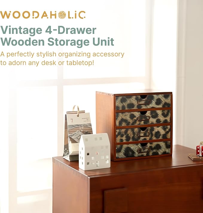 Classic Leopard Print Wooden Desk Organizer - Image 3