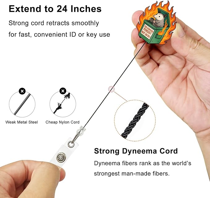 Funny Opossum Dumpster Fire Badge Reel – Retractable ID Card Holder - Image 3