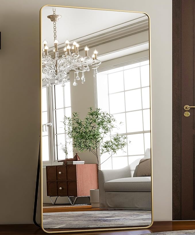 HARRITPURE 80x40 inch Oversized Full Length Mirror Aluminum Frame Floor Mirror Rectangular Full Body Mirror with Stand for Living Room,Bedroom,Cloakroom,Gold-DeskLoop Office