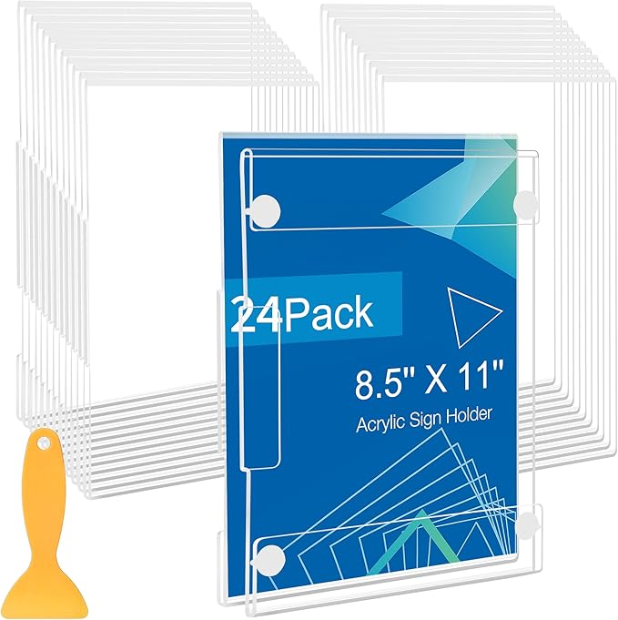 24 Pack Acrylic Sign Holder 8.5 x 11 Wall Mount, Vertical & Horizontal Use by DECOHOBO