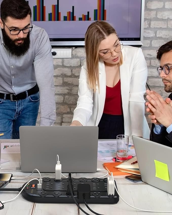 15Ft Power Strip Surge Protector (3,400 Joules), DEPOW 24 AC Multiple Outlets (1875W/15A) with 6 USBs (2 USB-C Ports), ETL Listed, Flat Plug Heavy Duty Long Extension Cord for Home, Office, Black-DeskLoop Office