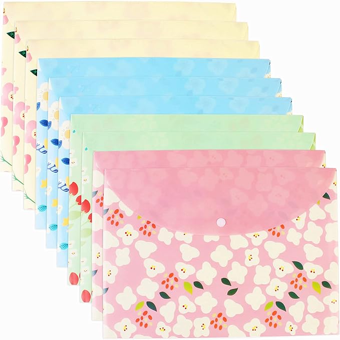 10 pcs Style Floral Printed A4 Paper Document File Folder Poly Envelopes by Tongcloud