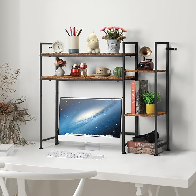 YBING Desktop Bookshelf, Desk Hutch Dorm, 4 Tier Desk Organizer Shelf Wood Over - Image 4