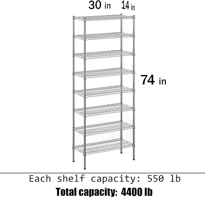 Regal Altair 14" Deep x 30" Wide x 74" Height Wire Shelving Kit | 8-Tier | NSF - Image 3