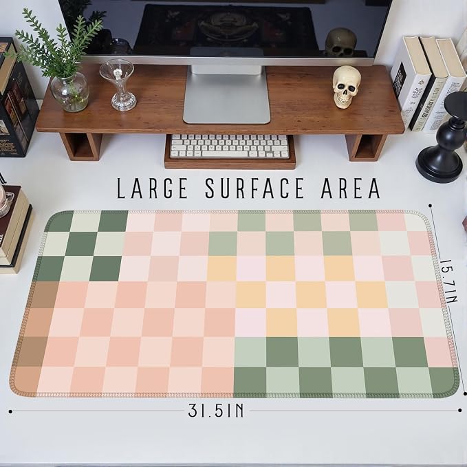 Checkered Desk Mat Cute Pink Pastel XXL Large Mouse Pad Aesthetic Boho Desk Pad - Image 6