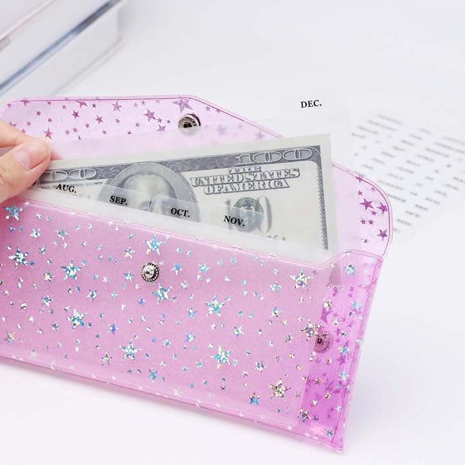 Cash Envelope Wallet 6-Tab Divider Pockets Cash Stuffing Envelopes Glitter PVC - Image 5