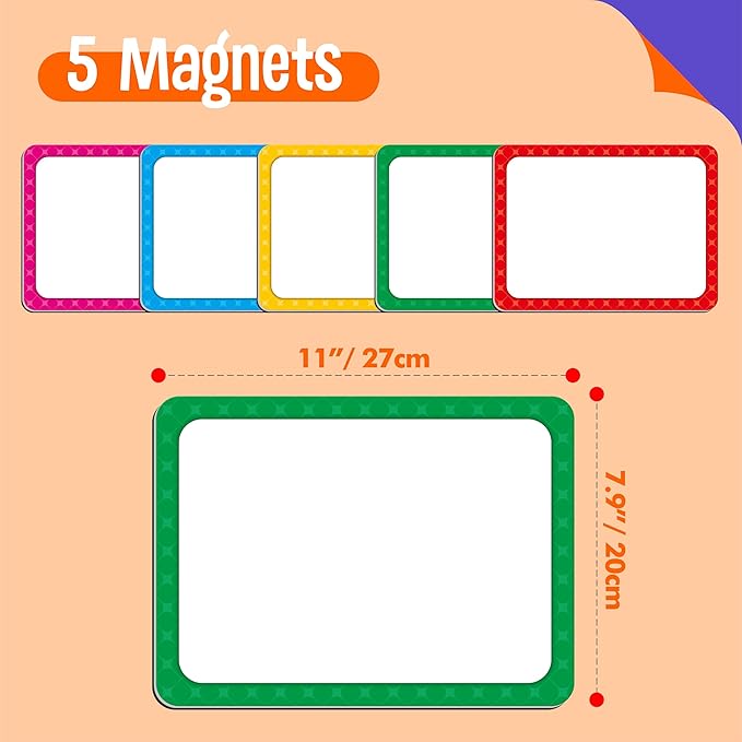 5 PCS Large Magnetic Labels, 5 Colors Reusable Dry Erase Blank Magnets Write & - Image 2