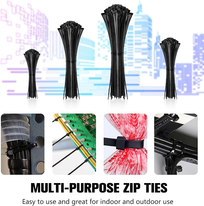 Cable Zip Ties, 400 Pack Black Assorted Sizes 12+8+6+4 Inch, Plastic Wire Ties - Image 7