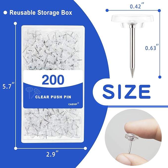 200 Pack Clear Tacks, Heavy Duty Decorative Push Pins - Image 2