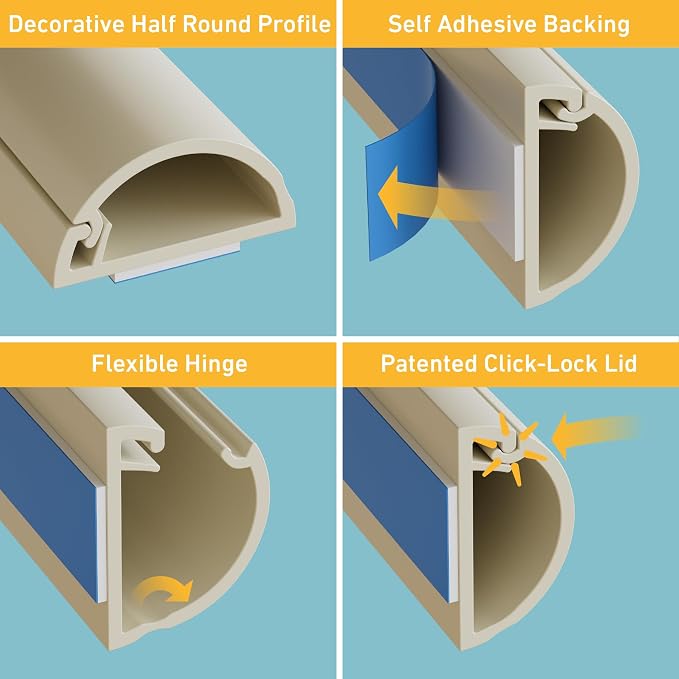 D-Line 157in Cord Hider Kit, Patented Cable Cover, Hide Wires on Wall, Channel - Image 3