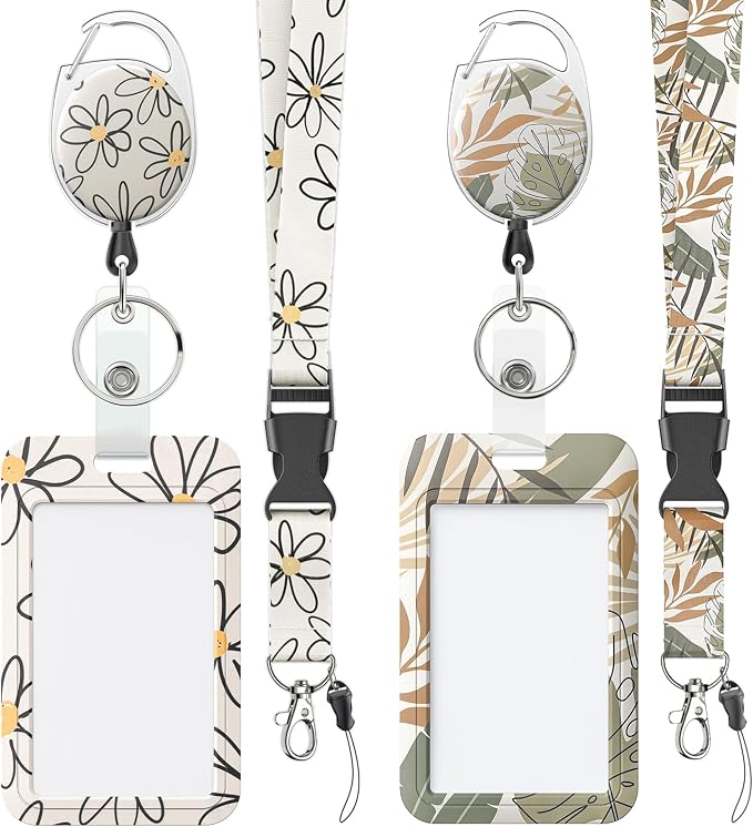 Uniclife 2 Pack Floral Sliding Badge Holder Flower Leaves Plastic Case by UnicLife