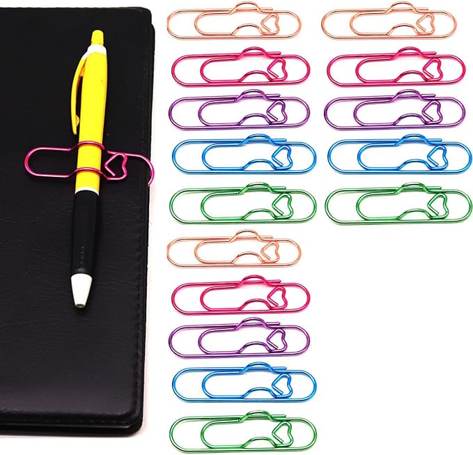 15 Pcs Metal Pen Holder Clips for Notebook, Planner Accessories, Heart Paper by NELJIBEHU
