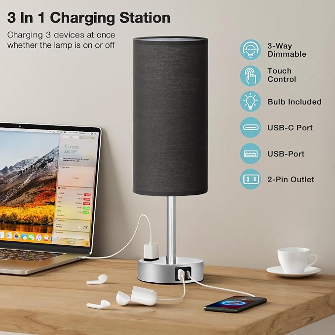 Black Bedroom Table Lamp for Bedside - Image 3