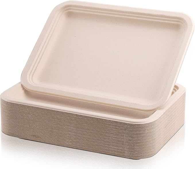 Lawei 50 Pack 14 Inch Biodegradable Paper Plates, Rectangle Compostable by ENJOYEVERYMOMENT