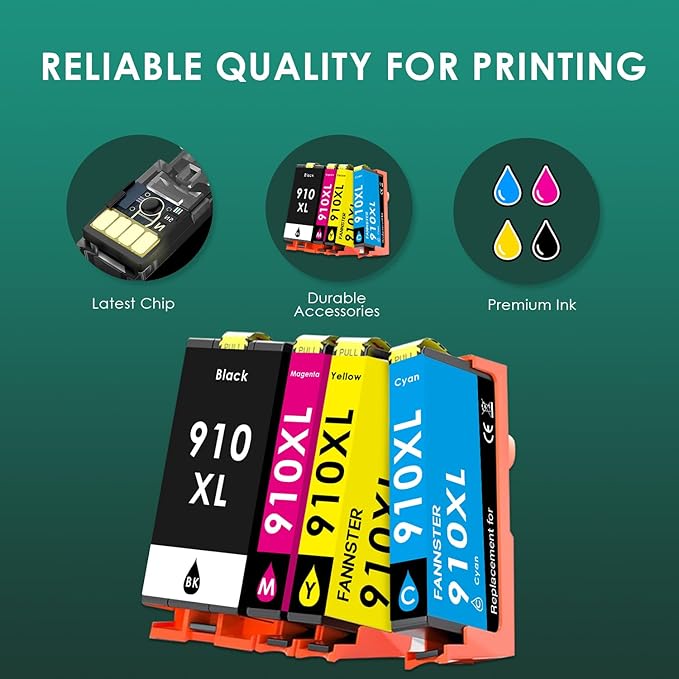 910 XL Ink Compatible with HP 910XL Ink Cartridges Combo Pack, 910XL Ink Cartridges for OfficeJet Pro 8010 8020 Series, Pro 8020, 8030 Series Printer 3JB41AN 4-Pack (BK/C/M/Y, 4 Pack)-DeskLoop Office