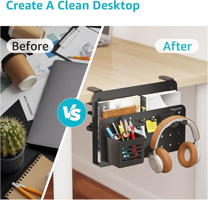 PEGZONE Desk Side Storage Organizer, No Drill Under Desk Laptop Holder - Image 7
