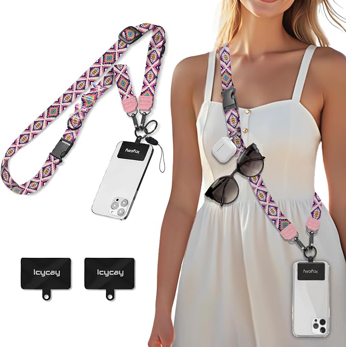 Icycay Phone Lanyard Crossbody, Boho Red Cell Phone Strap by Icycay