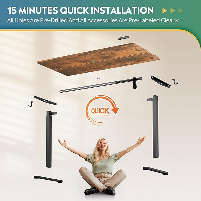DEVAISE 55 Inch Electric Standing Desk, 3 Adjustable Height Stand up Desk for Home Office, Ergonomic Sit to Stand Desk with LED Touchscreen, Hook, 3 Memory Preset Computer Desk (Rustic Brown)-DeskLoop Office