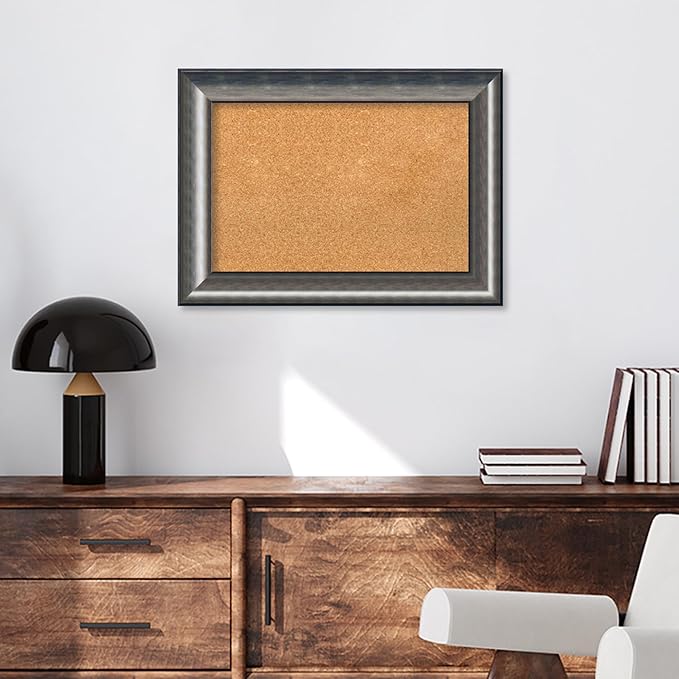 Amanti Art Natural Cork Board for Wall, 22x30 Vision Board with Silver Wood Frame, Medium Corkboard Office Decor for Home Organization, Casual Corkboard Pinboard to Display Items for Home-DeskLoop Office