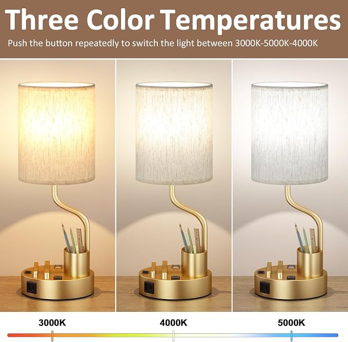 Gold Bedside Table Lamps for Bedroom Set of 2 - Image 3