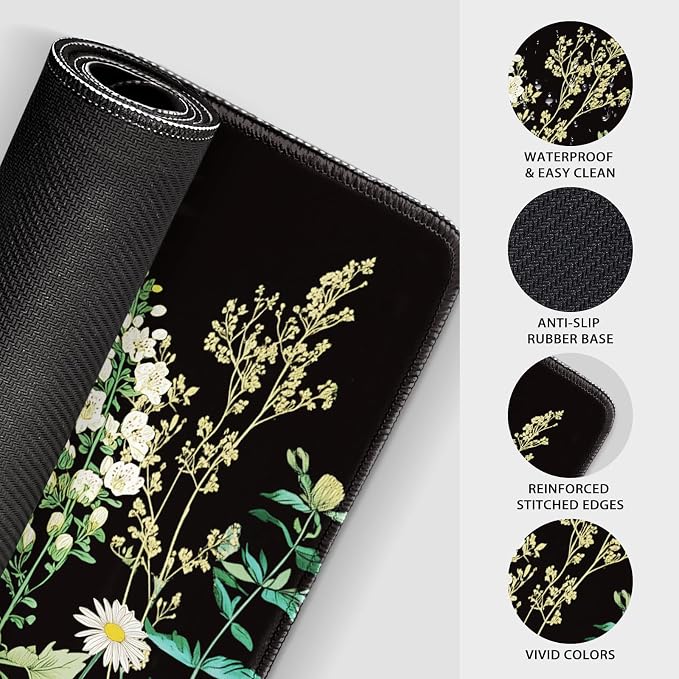 Wildflower Black Large Gaming Mouse Pad 31.5"x15.7"｜ XXL Desk Mat, Non-Slip - Image 6