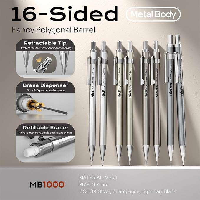 Nicpro 8 Pack Mechanical Pencil 0.7mm - Image 2