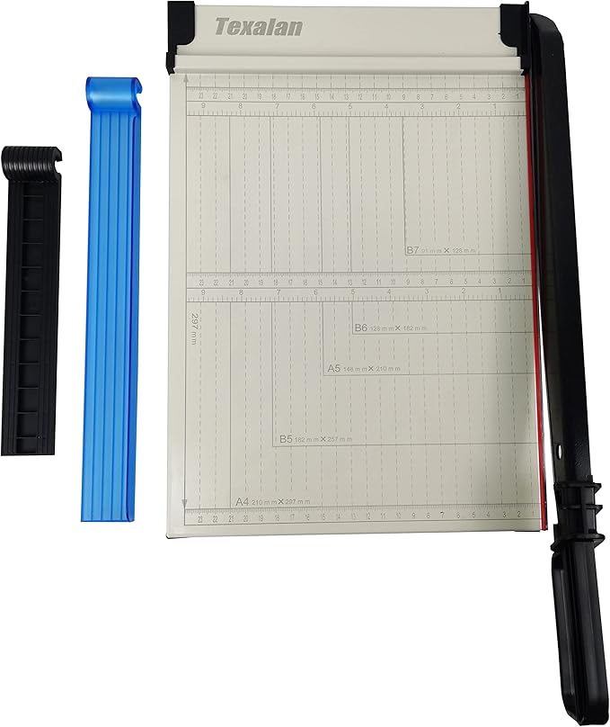TEXALAN(R) Paper Cutter Letter Size Paper Trimmer 12” Cut Length 12 Sheet Capacity Guillotine Paper Photo Cutter with Magnet Clamp, Paper Guide, Size Guideline-DeskLoop Office
