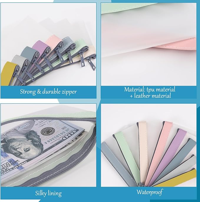 8 Pieces Money Bags With Zipper, Cash Envelopes, 7.6 x 3.7 inch Money Pouch - Image 4