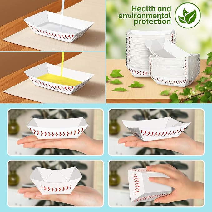100 Pack 1/2Lb Paper Food Boat Trays, Baseball Birthday Decorations Baseball - Image 3
