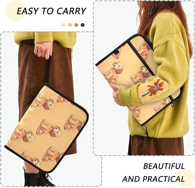 Expanding File Folder Poodle Dog Yellow Accordion File Organizer 13 Pockets - Image 2