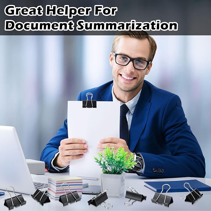 Yexiya 300 Pcs Large Binder Clips Bulk Big Paper Clamps Office Supplies Paper Clamps for Teachers Students School Office Business Paperwork Supplies (Black, 1.61 Inch)-DeskLoop Office