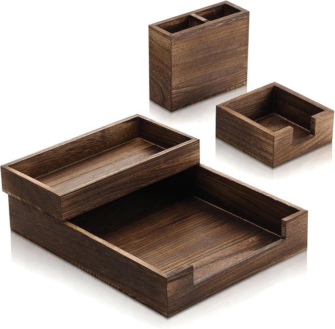 4 Pack Wood Office Supplies Desk Organizer Set by Ferrochef