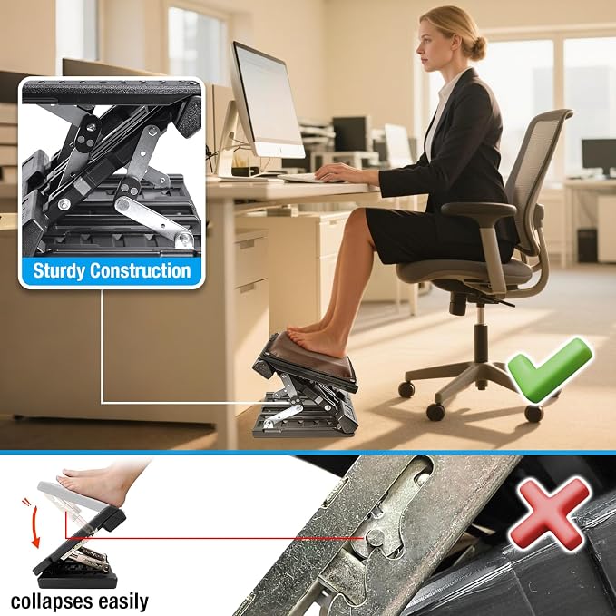 Scalebeard Foot Rest for Under Desk at Work, Height Adjustable Infinite Angle - Image 3