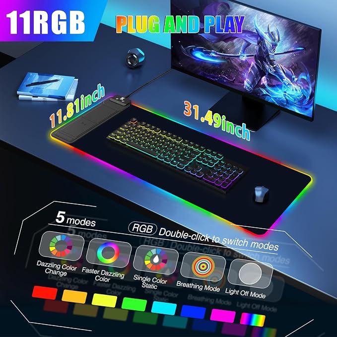 RGB Mouse Pad with Foldable Phone Stand Wireless Charger, 31.5"x11.8" XL Gaming - Image 4