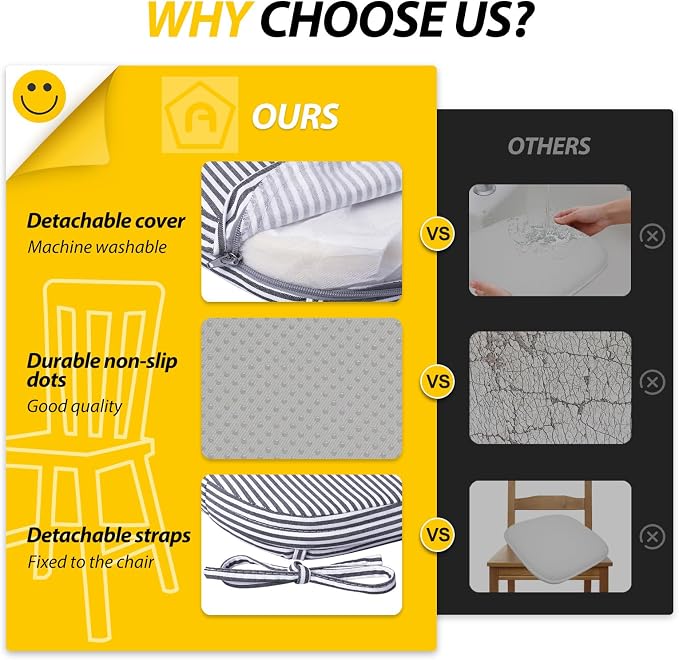 AAAAAcessories D-Shaped Chair Cushions, Featuring Ties and Removable, - Image 9
