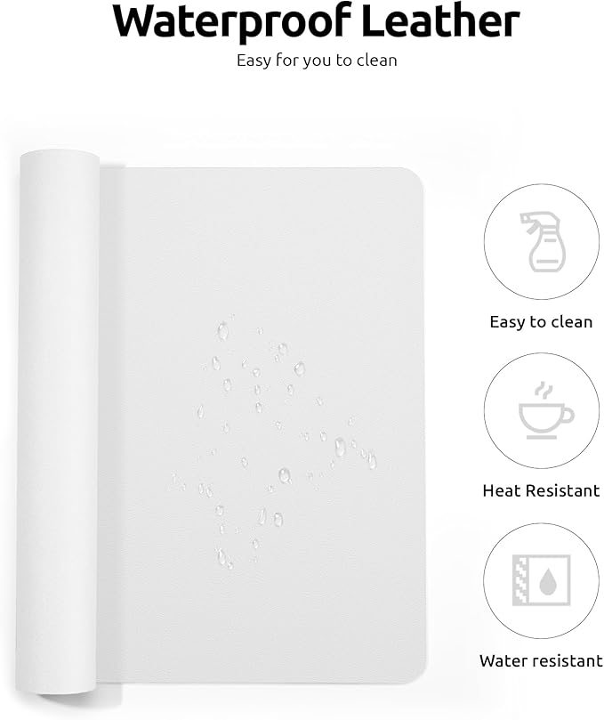 YSAGi Leather Desk Protector, Office Mat, Large Mouse Mat, Non-Slip PU Leather Blotter, Laptop Desk, Waterproof Writing Pad for Office and Home (White, 31.5" x 15.8")-DeskLoop Office