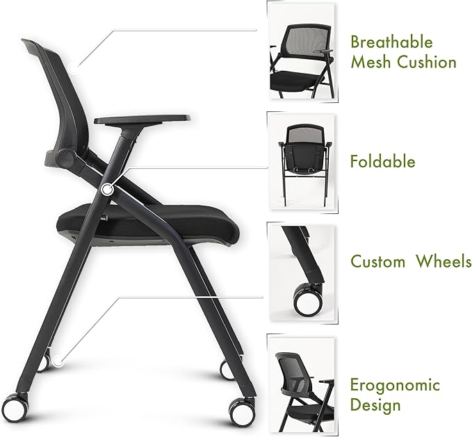 Folding Conference Room Chairs Set of 2 Black Guest Reception Chair for Office, Waiting Room, Meeting, Lobby, Church-DeskLoop Office