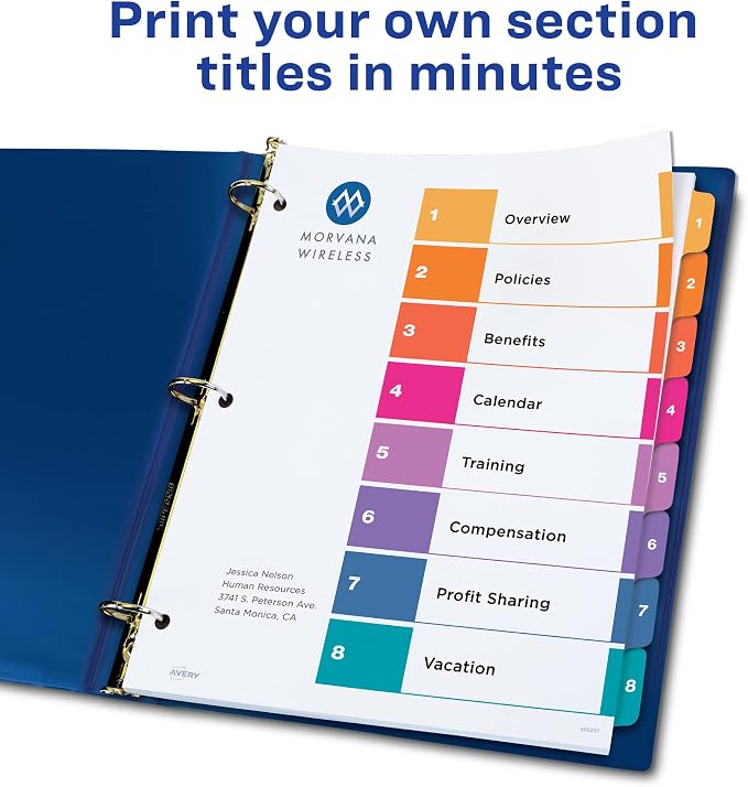Avery 8 Tab Dividers for 3 Ring Binders, Customizable Table of Contents - Image 2