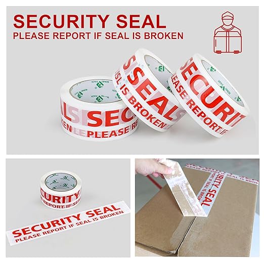 BOMEI PACK Security Seal Tape, Please Report if Seal is Broken Printing Packing Tape with Dispenser, 2.4mil 2inch x 60yds, 6Rolls Heavy Duty Fragile Tape Refills for Shipping, Moving and Sealing-DeskLoop Office
