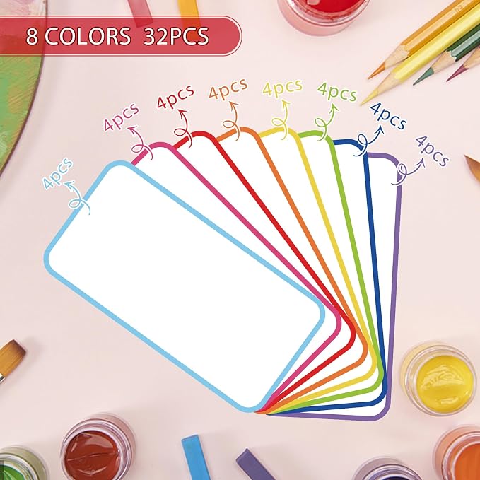 32 Pcs Dry Erase Magnetic Labels Border, 4.2" x 2.1" 8 Colors | Reusable - Image 4