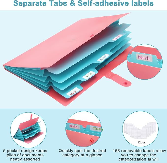 Expanding File Organizer – 5 Pack Accordion Folders - Image 3