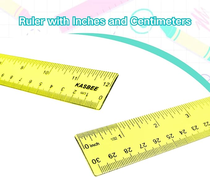 12 Inch Clear Ruler, Kids Ruler, School Ruler, Colored Plastic Rulers, in and cm - Image 6