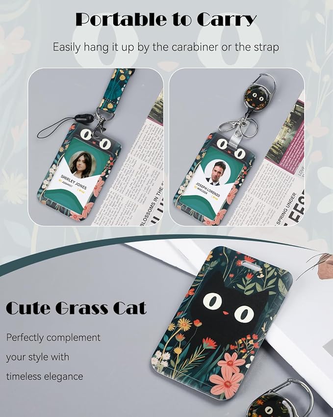 Uniclife Fashionable Sliding Badge Holder Grass Cat Pattern Plastic Card Holder - Image 3