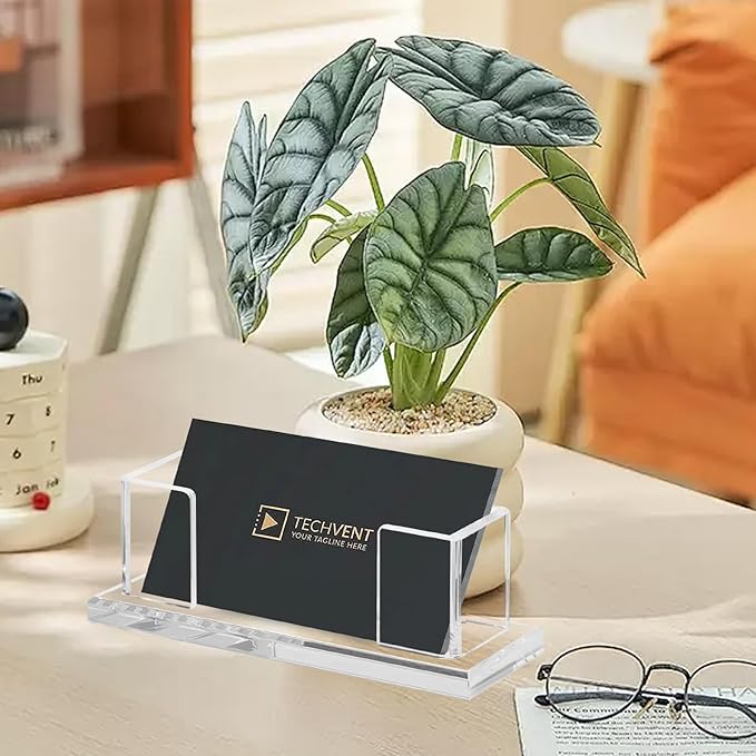 Weiai Acrylic Business Card Holder Stand for Desk, 2 Pieces Modern Clear Base Business Card Organizer Display-DeskLoop Office