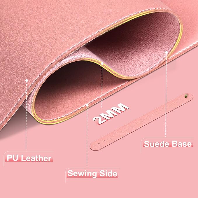 Sweet Pink Leather Desk Pad, 47.2'' x 23.6'', Suede Base Sewing Desk Blotter - Image 2