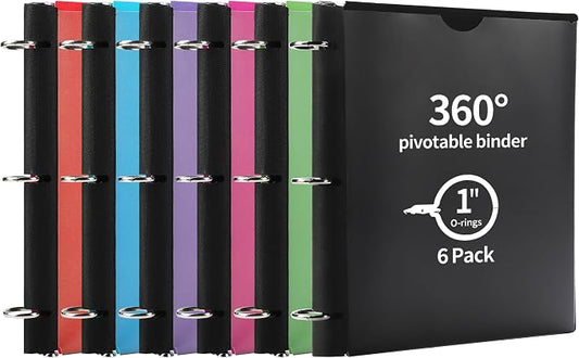 Tashkummy 360° Pivotable 3 Ring Binder, Upgraded Foldable Binders 1 inch 6 Pack by 360%C2%B0PivotableBinderNotebook