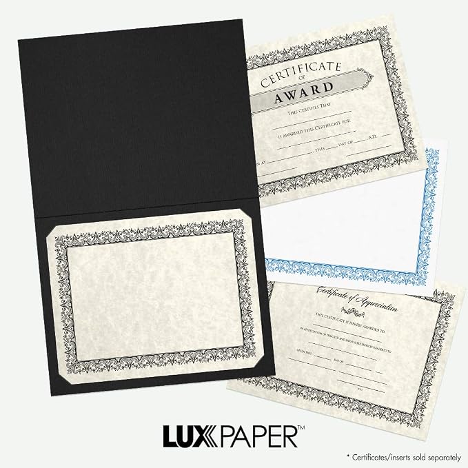 LUXPaper 9.5" x 12" Certificate Holders | Black Linen | 100lb. Cover | 50 Qty - Image 7