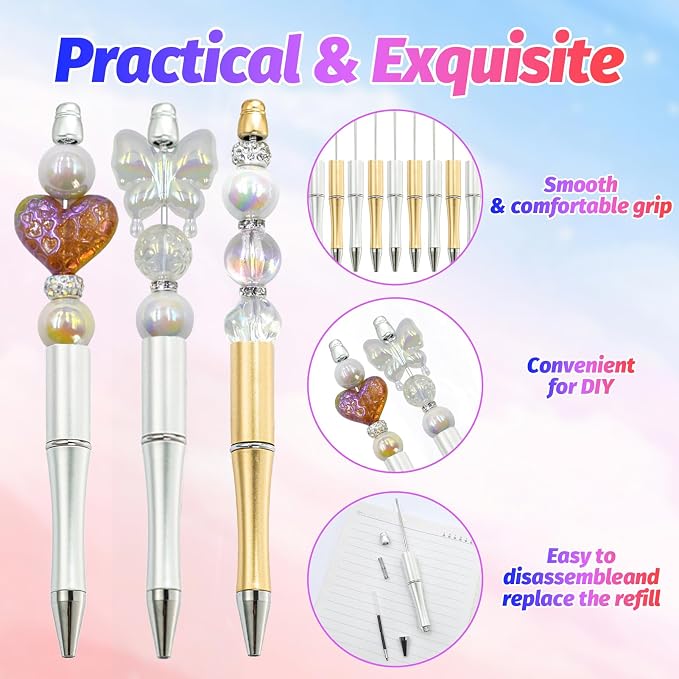 150 Pieces DIY Beadable Pen Kit – 50 Plastic Ballpoint Pens - Image 4