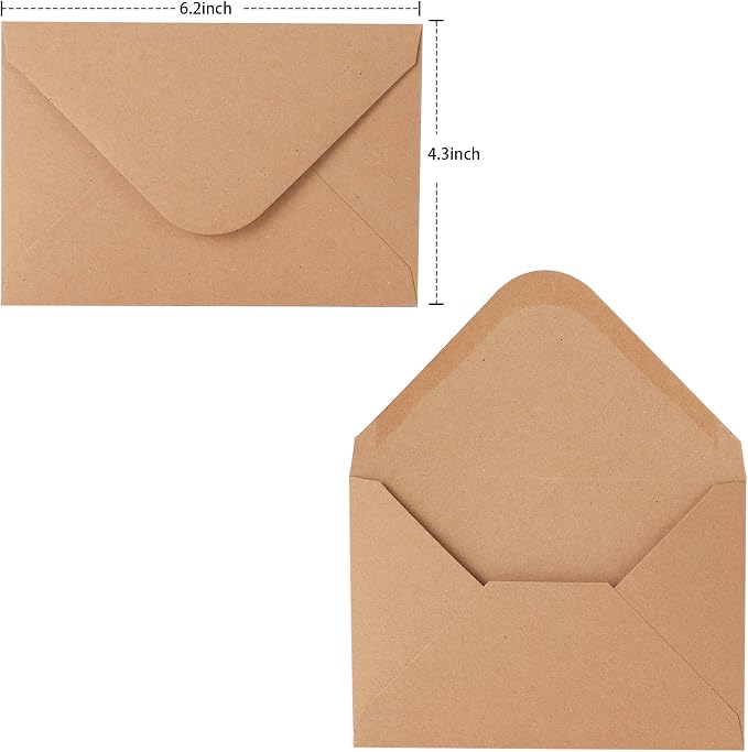 V-flap Kraft Envelopes, 50 Pack, 4 x 6 Inch, A4 Envelopes, Card Envelopes - Image 3