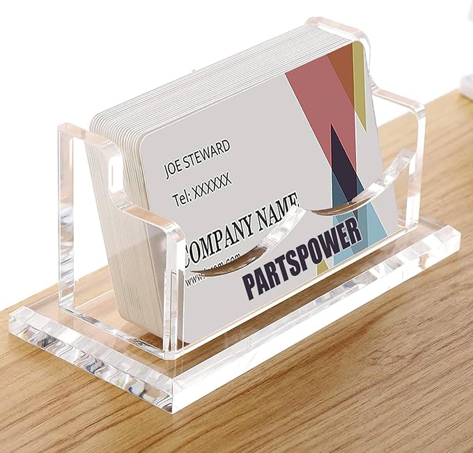 PARTSPOWER 4 Packs Acrylic Business Card Holders for Desk, Horizontal Clear Business Name Card Display Stand, Desk Accessory Business Name Card Organizer (Horizontal, 1-Slot)-DeskLoop Office